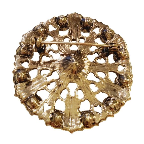 Blue & Green Jewel Round Chrome Celtic Style Brooch - Picture 2 of 2